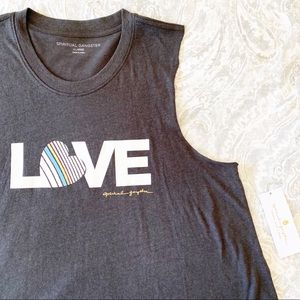 SPIRITUAL GANGSTER Love Crop Tank Top Gray NWT
